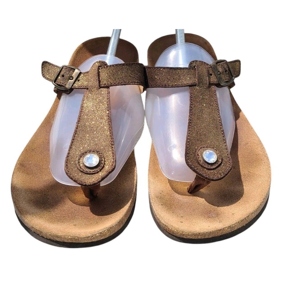 Vionic MARY Orthaheel Thong Sandal Gold Leather Slip on Flats 9 Summer Beach